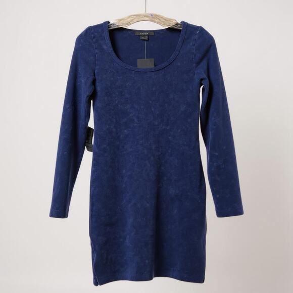 Forever‎ 21 Mini Bodycon Dress Womens S Navy Y2K Soft Grunge Stretch Raw Hem NWT - Picture 2 of 10